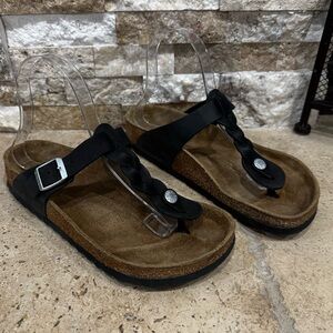 Birkenstock Gizeh Braided Thong Sandals Black Leather Womens US Size 8-8.5 EU 39